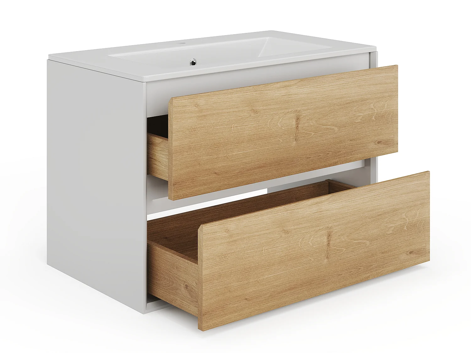 Meuble de salle de bain suspendu avec vasque à encastrer - Coloris naturel clair et blanc - 80 cm - LANNICK