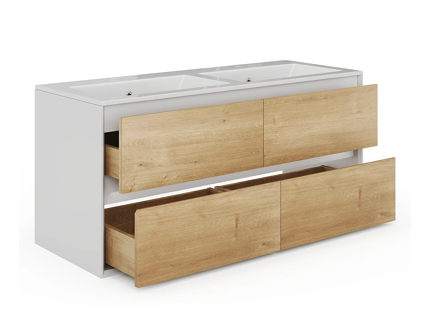 Meuble de salle de bain suspendu avec vasque à encastrer - Coloris naturel clair et blanc - 120 cm - LANNICK