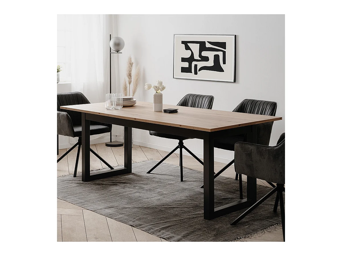 Table à manger extensible décor chêne et anthracite L200/240 cm - DENVER