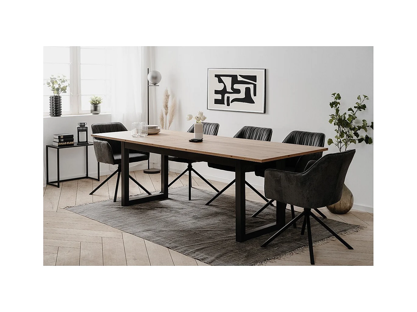 Table à manger extensible décor chêne et anthracite L200/240 cm - DENVER