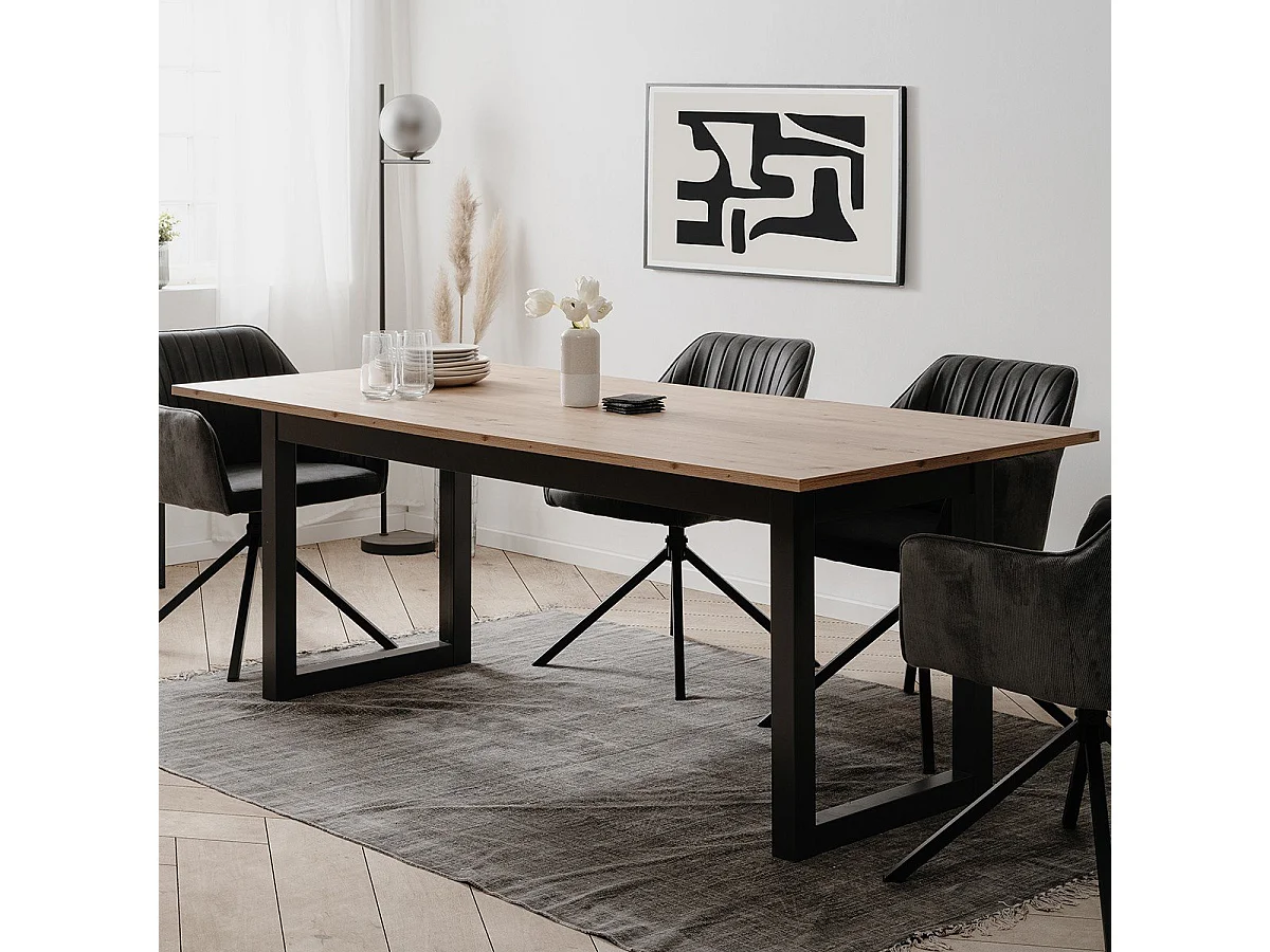 Tavolo da pranzo allungabile in rovere artigianale e antracite L200-240 cm - DENVER