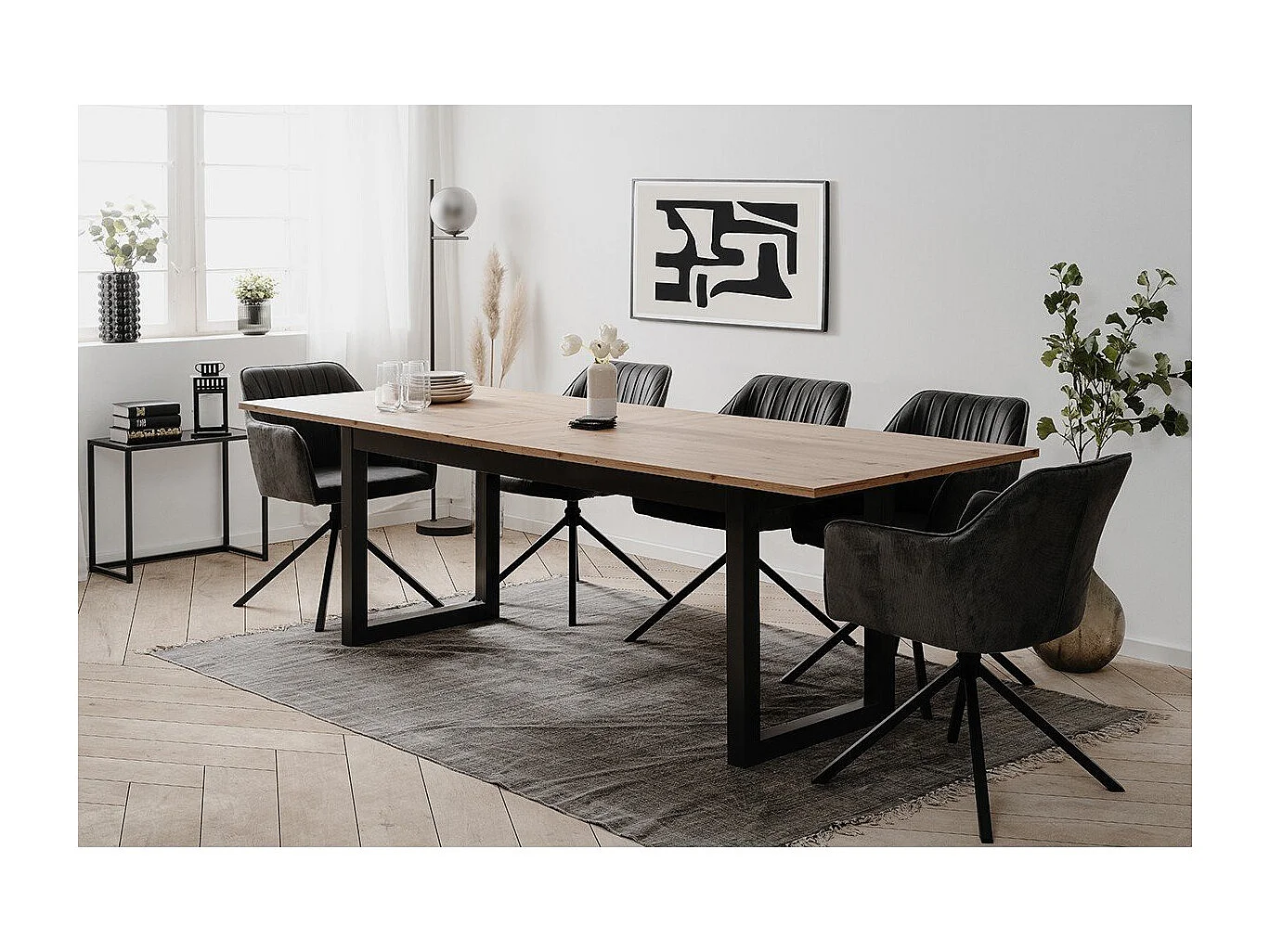 Tavolo da pranzo allungabile in rovere artigianale e antracite L200-240 cm - DENVER