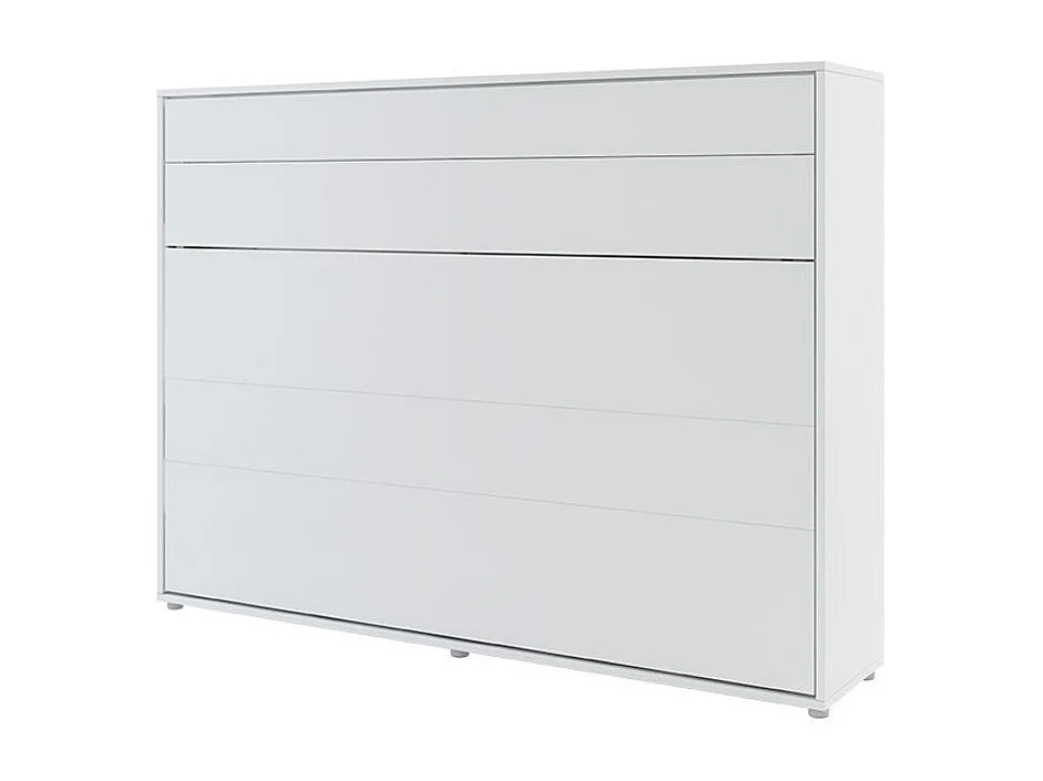 Lit escamotable horizontal avec étagères blanc mat Noby 120x200-Avec Led et 2 veilleuses