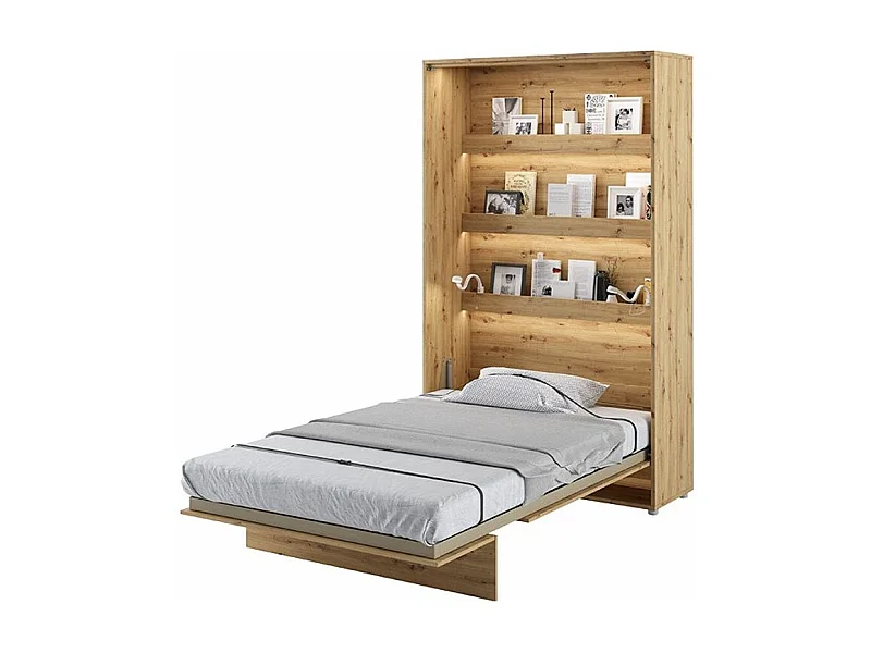 Lit escamotable vertical avec étagères chêne artisan Noby 90x200-Avec Led sans veilleuses