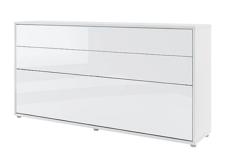 Lit escamotable horizontal avec étagères blanc brillant Noby 90x200-Avec matelas-Avec Led sans veilleuses