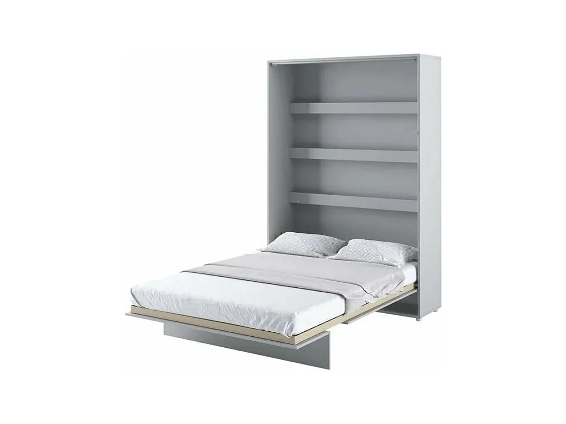 Lit escamotable vertical avec étagères blanc mat Noby 140x200-Avec Led et 2 veilleuses