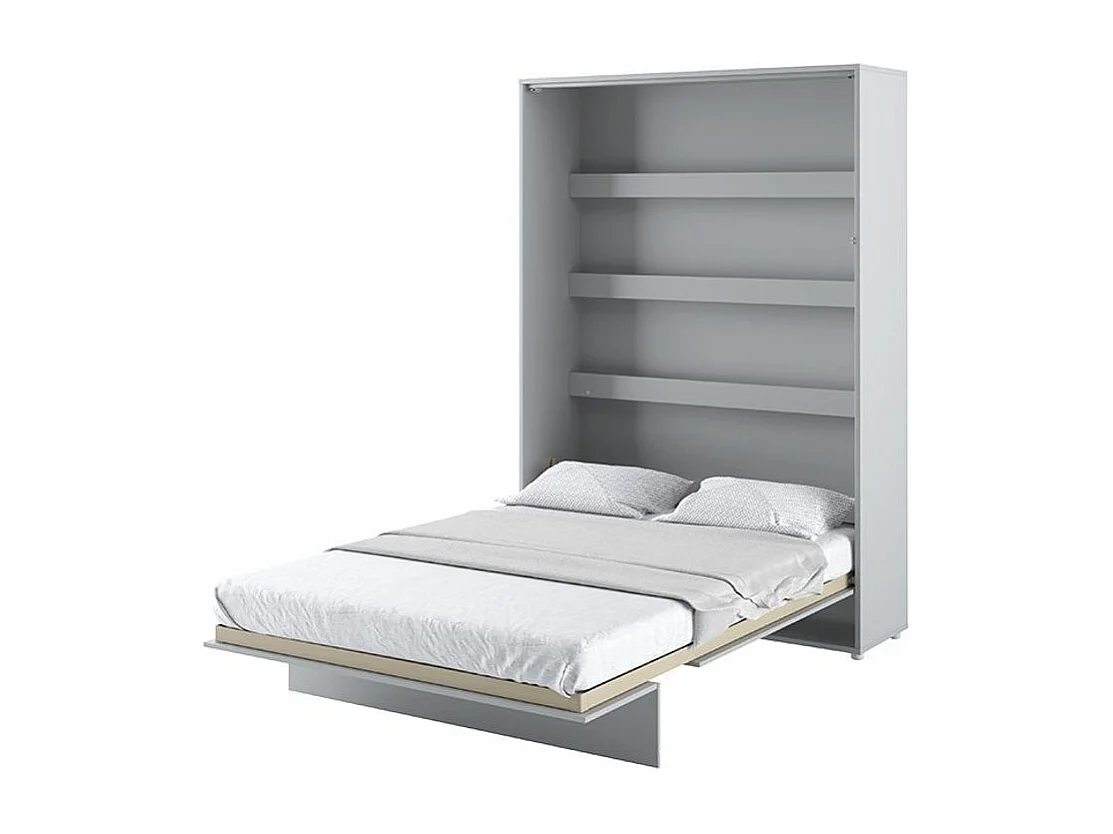 Lit escamotable vertical avec étagères gris mat Noby 160x200-Avec matelas-Avec Led et 2 veilleuses