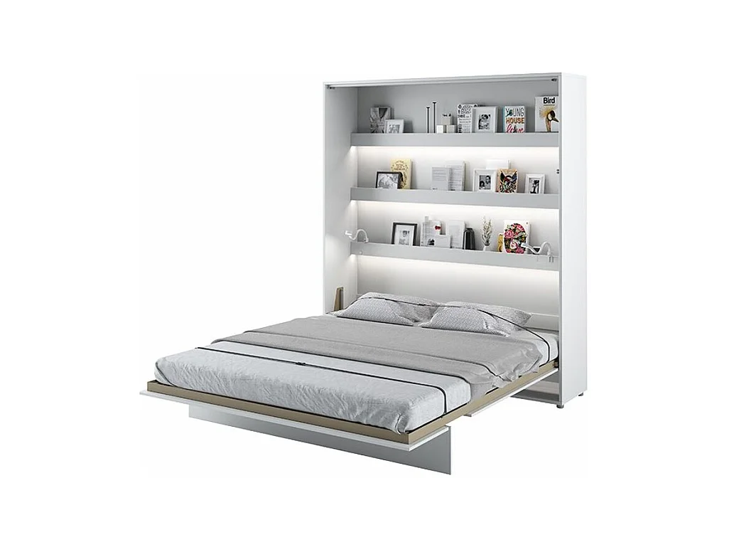 Lit escamotable vertical avec étagères blanc brillant Noby 160x200-