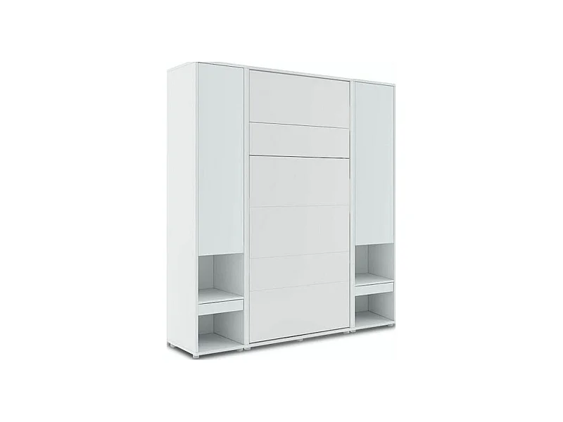 Lit escamotable vertical blanc mat avec 2 armoires de rangement Noby-120x200