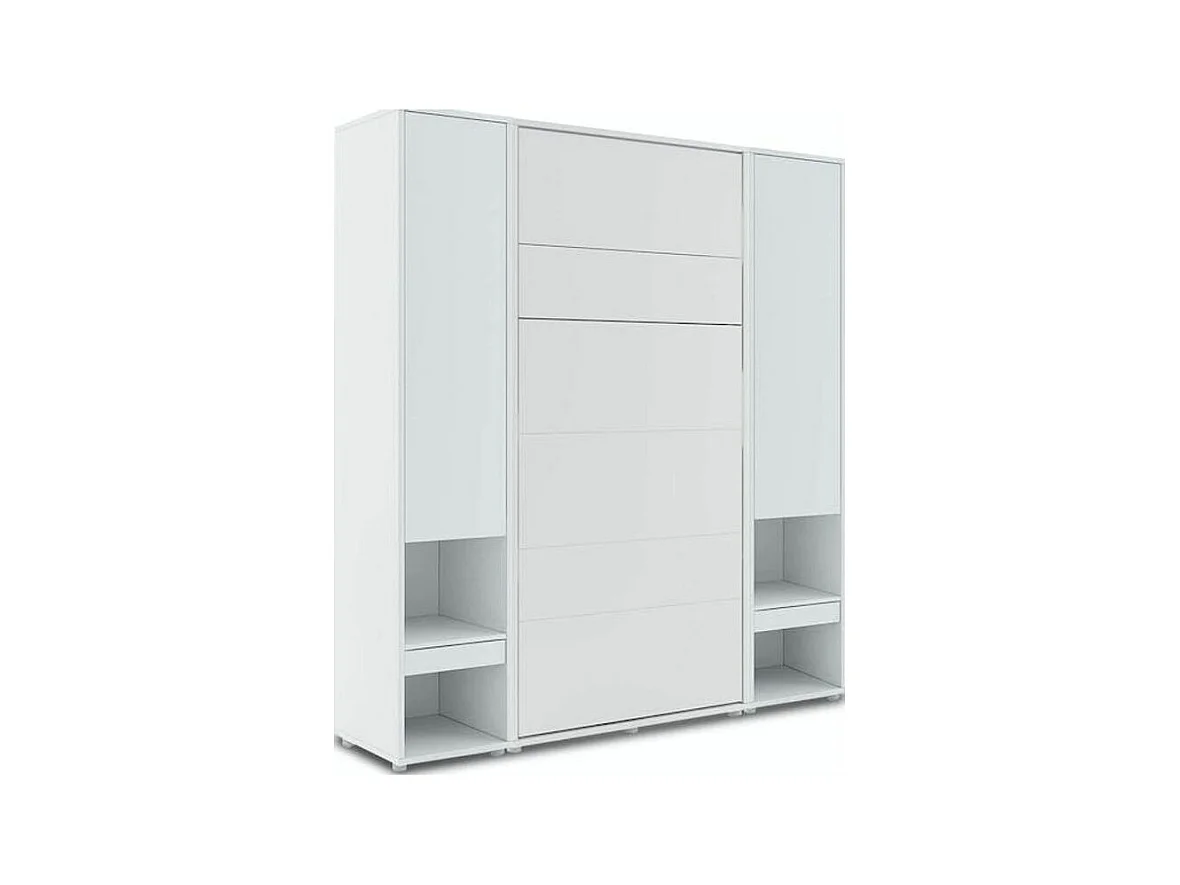 Lit escamotable vertical blanc mat avec 2 armoires de rangement Noby-120x200
