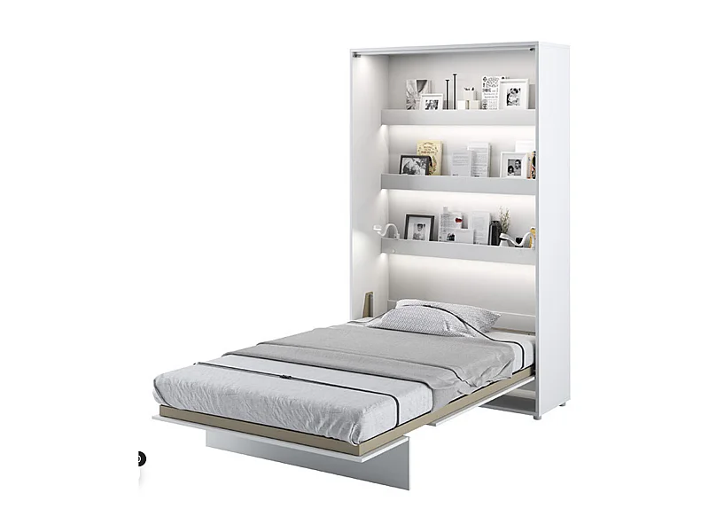 Lit escamotable vertical avec étagères blanc mat Noby 90x200-Avec matelas