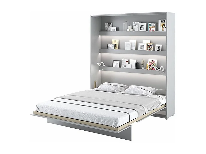 Lit escamotable vertical avec étagères gris mat Noby 160x200-Avec matelas