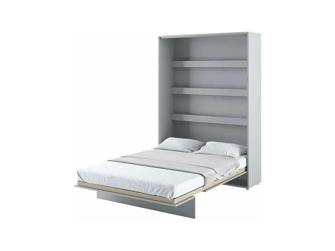 Lit escamotable vertical avec étagères blanc mat Noby 140x200-Avec matelas-Avec Led sans veilleuses