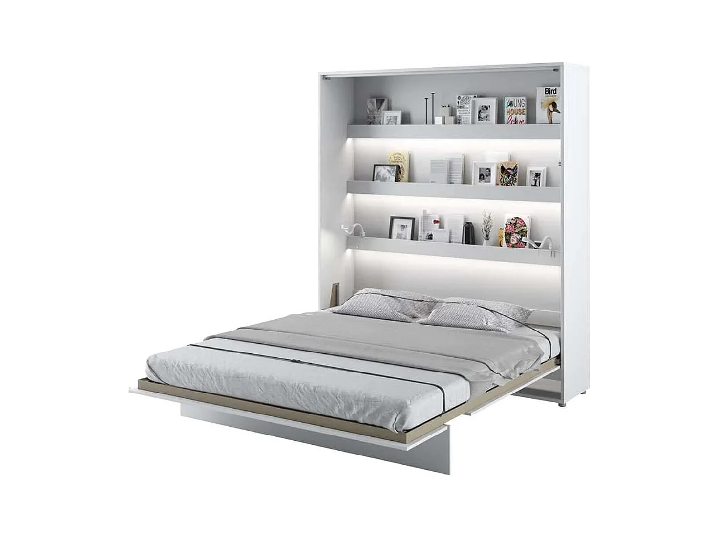 Lit escamotable vertical avec étagères blanc mat Noby 120x200-Avec Led sans veilleuses
