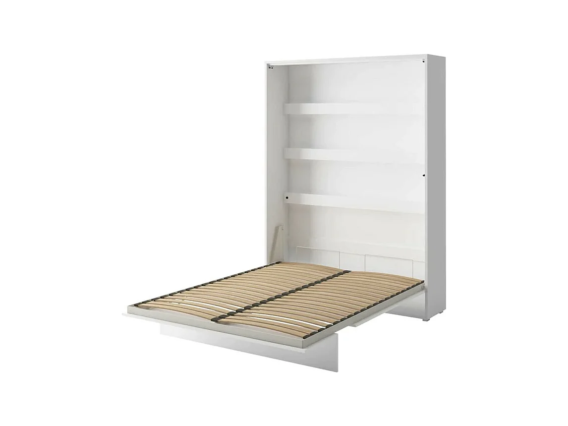 Lit escamotable vertical avec étagères blanc mat Noby 120x200-Avec Led sans veilleuses