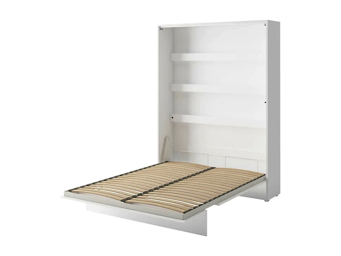 Lit escamotable vertical avec étagères blanc mat Noby 120x200-Avec Led sans veilleuses