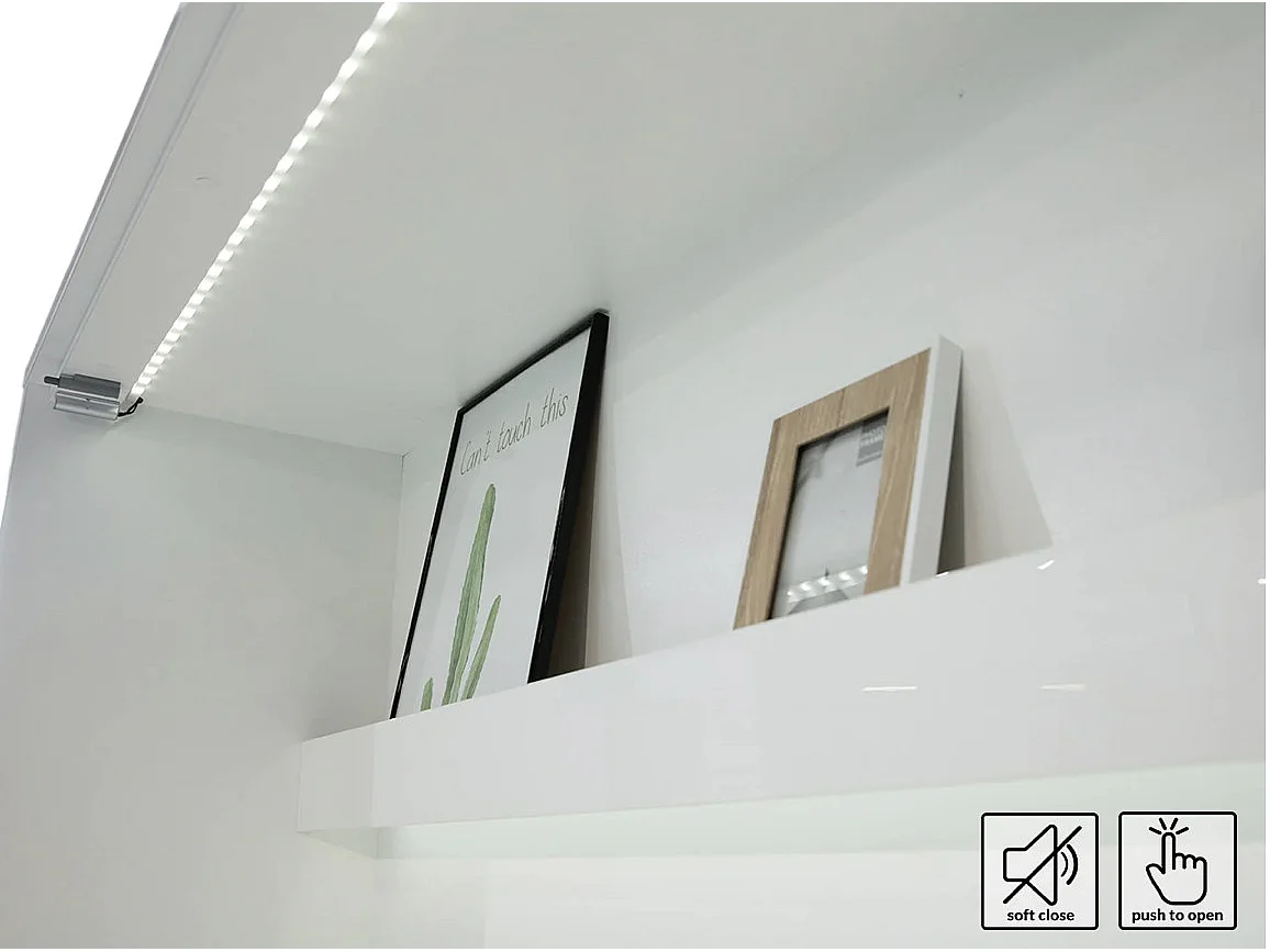 Lit escamotable vertical avec étagères blanc mat Noby 120x200-Avec Led sans veilleuses
