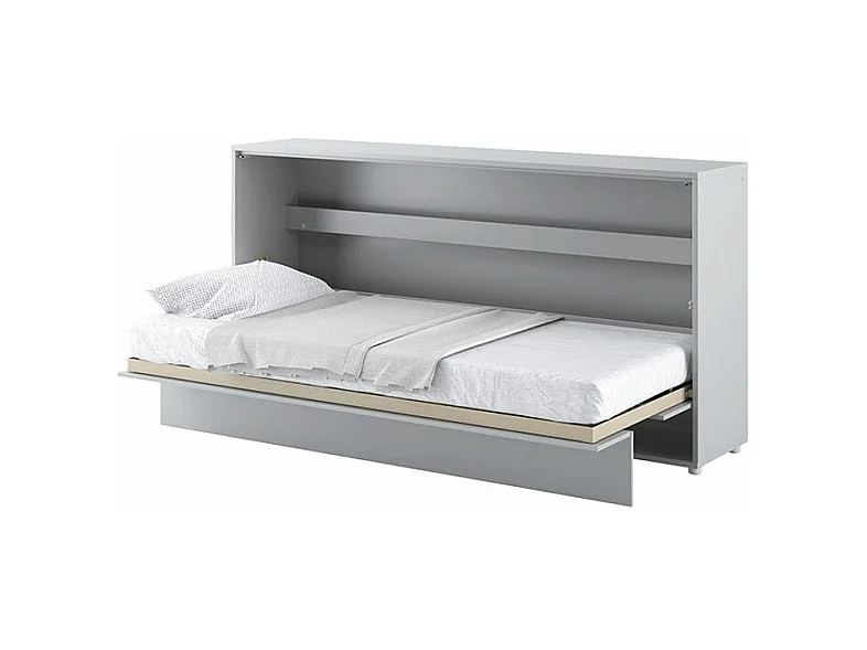 Lit escamotable horizontal avec étagères gris mat Noby 90x200-Avec matelas