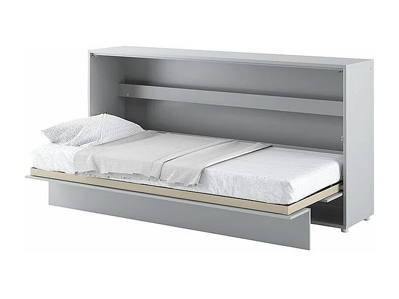 Lit escamotable horizontal avec étagères gris mat Noby 90x200-Avec matelas