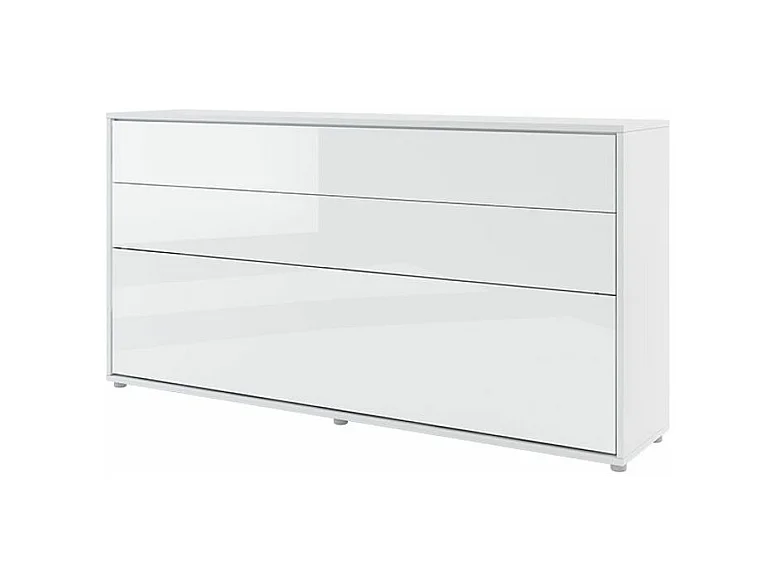 Lit escamotable horizontal avec étagères blanc brillant Noby 90x200-Avec Led et 1 veilleuse