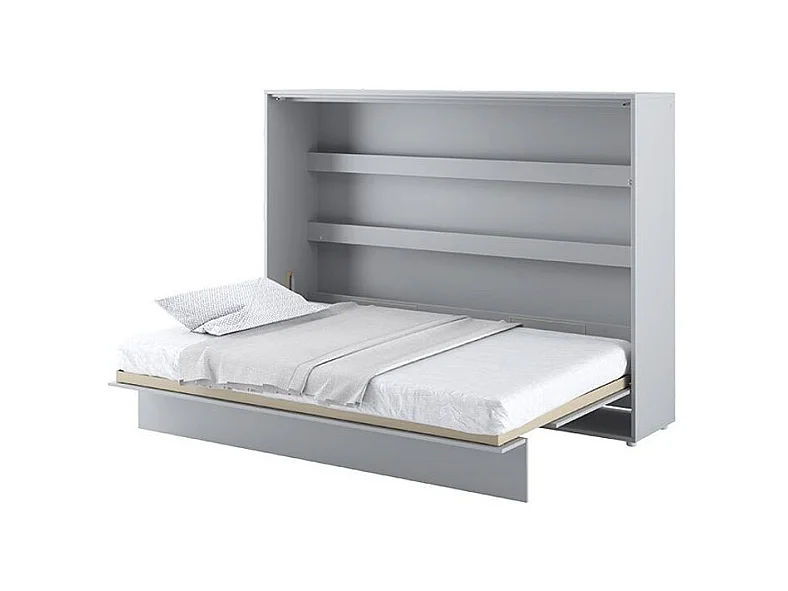Lit escamotable horizontal avec étagères gris mat Noby 140x200-Avec matelas