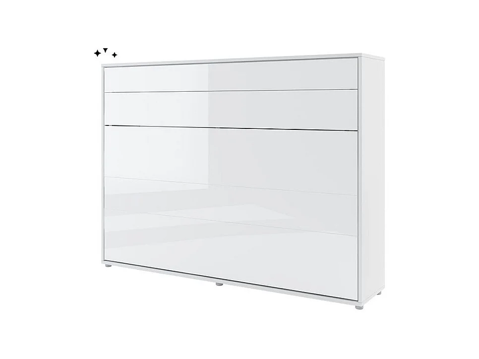 Lit escamotable horizontal avec étagères blanc brillant Noby 120x200-Avec matelas