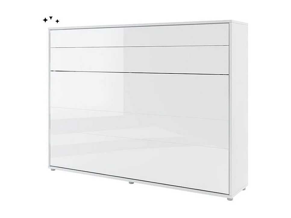 Lit escamotable horizontal avec étagères blanc brillant Noby 120x200-Avec matelas