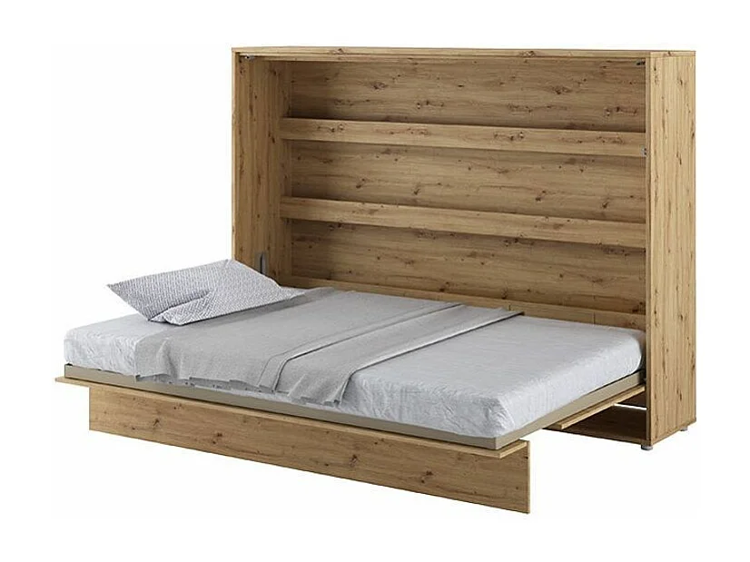 Lit escamotable horizontal avec étagères chêne artisan Noby 120x200-Avec matelas