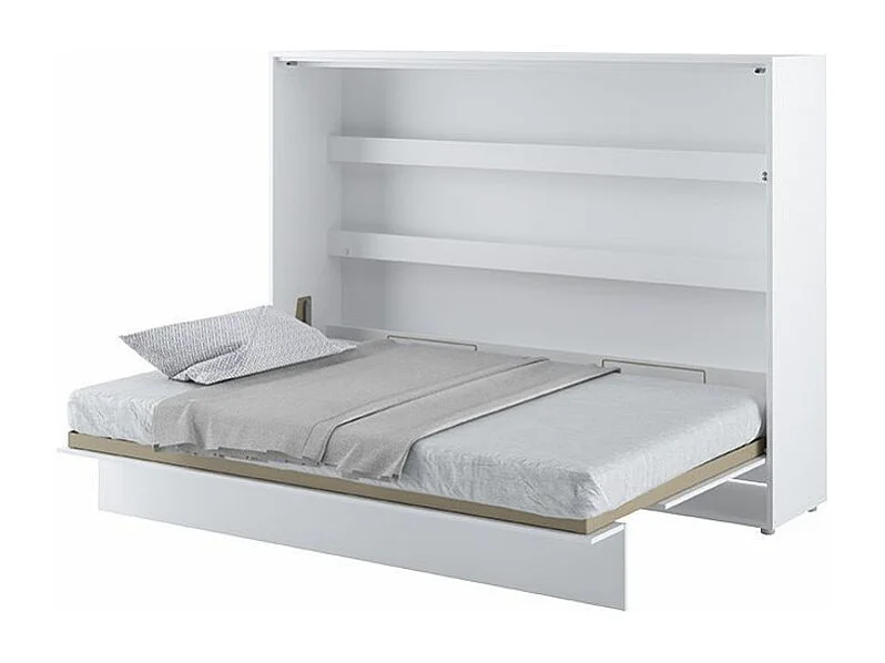 Lit escamotable horizontal avec étagères blanc mat Noby 120x200-Avec matelas-Avec Led sans veilleuses