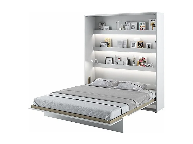 Lit escamotable vertical avec étagères blanc mat Noby 160x200-