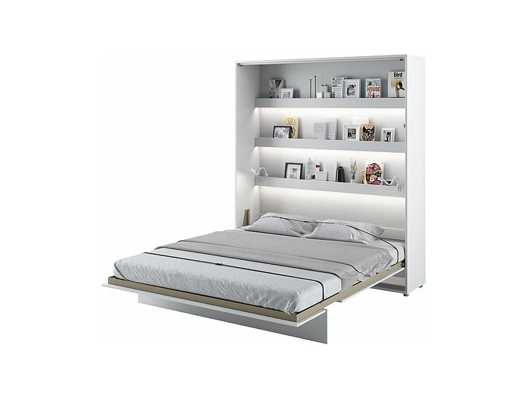 Lit escamotable vertical avec étagères blanc mat Noby 160x200-