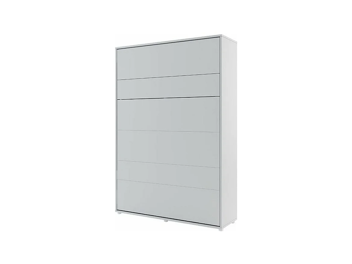 Lit escamotable vertical avec étagères bois gris mat Noby 140x200-Avec matelas-Avec Led et 2 veilleuses