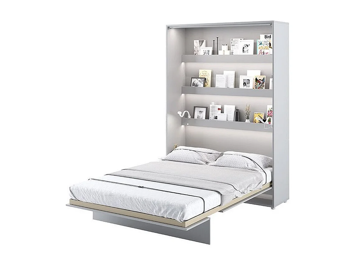 Lit escamotable vertical avec étagères blanc brillant Noby 140x200-Avec matelas
