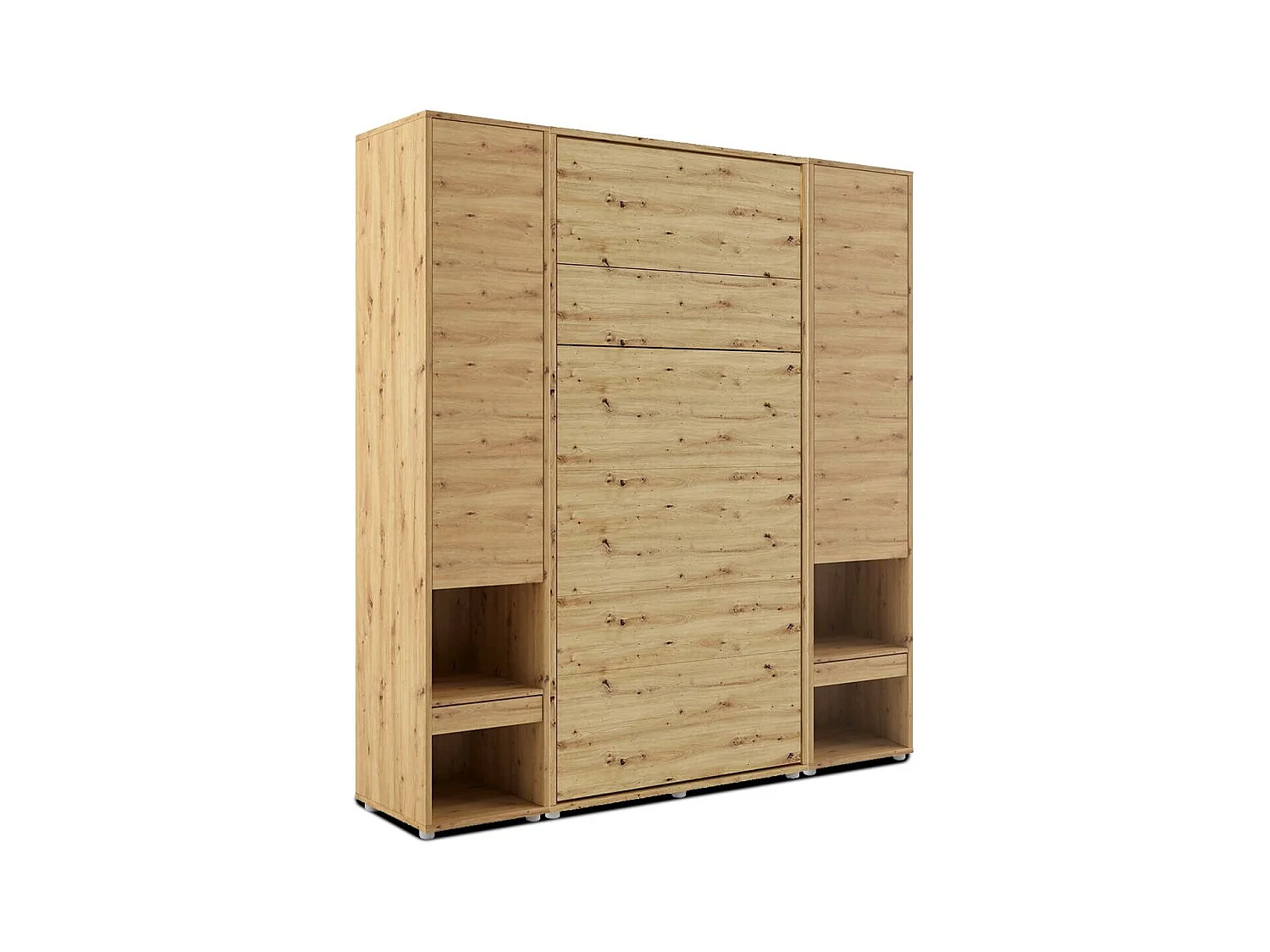 Lit escamotable vertical chêne artisan avec 2 armoires de rangement Noby-90x200