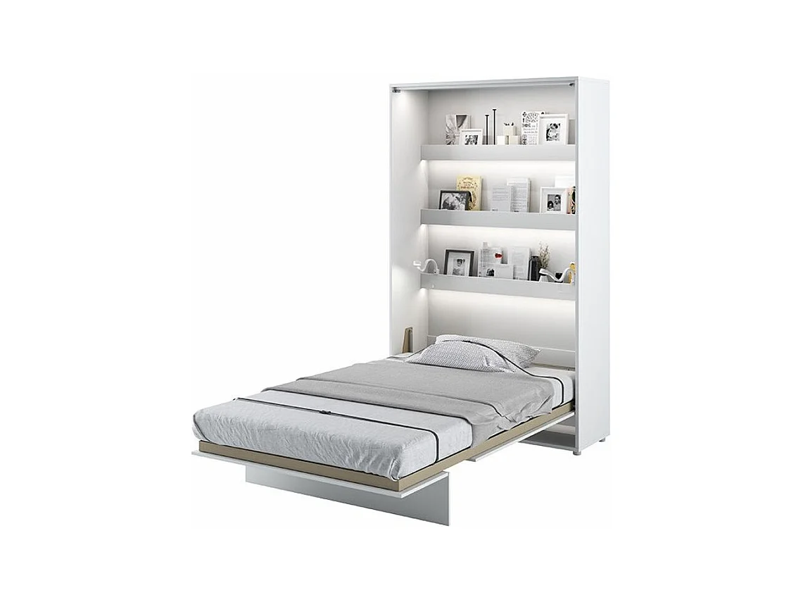 Lit escamotable vertical avec étagères blanc brillant Noby 90x200-Avec Led et 2 veilleuses