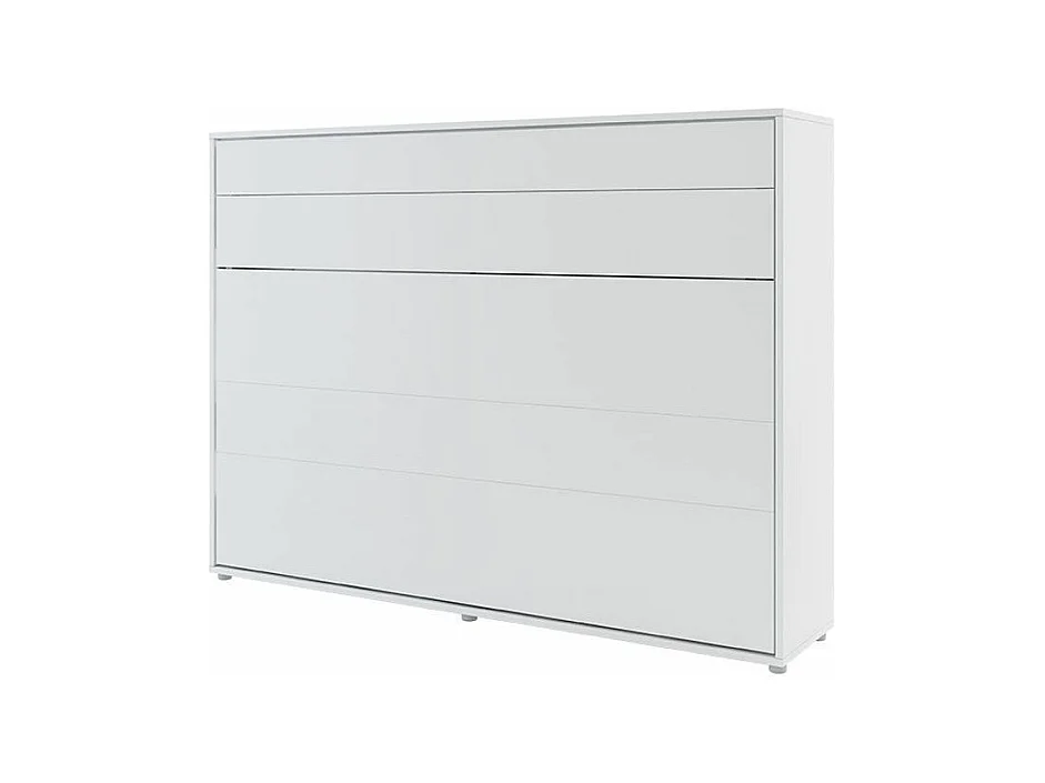 Lit escamotable horizontal avec étagères blanc mat Noby 120x200-Avec matelas-Avec Led et 2 veilleuses