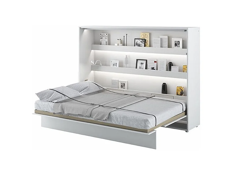 Lit escamotable horizontal avec étagères blanc brillant Noby 120x200-Avec matelas