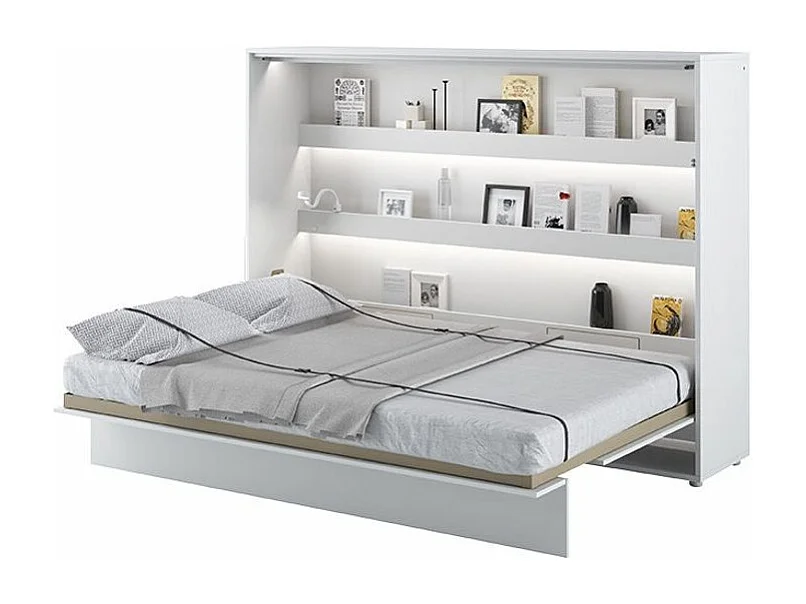 Lit escamotable horizontal avec étagères blanc brillant Noby 120x200-Avec matelas