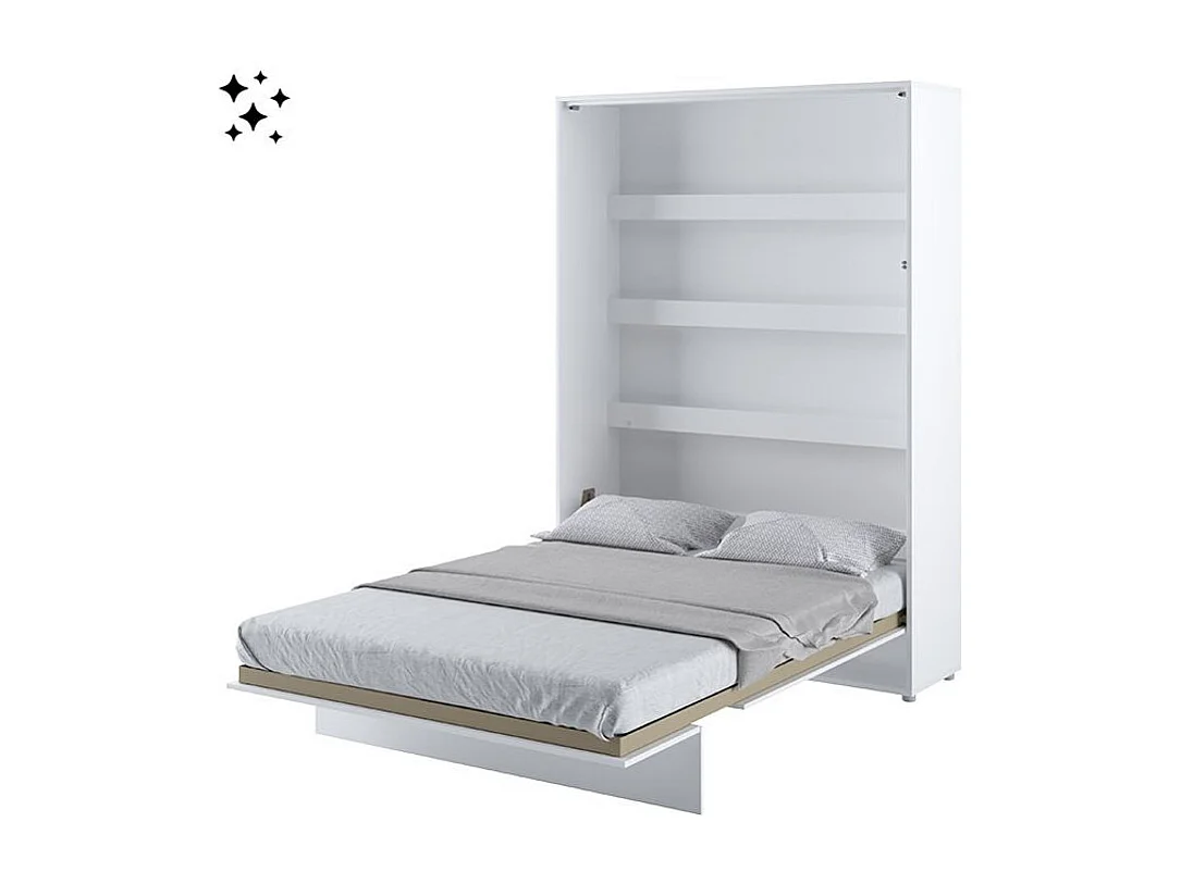 Lit escamotable vertical avec étagères blanc brillant Noby 160x200-Avec matelas