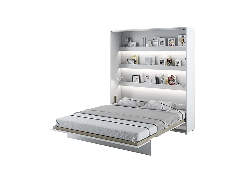 Lit escamotable vertical avec étagères blanc mat Noby 120x200-Avec matelas