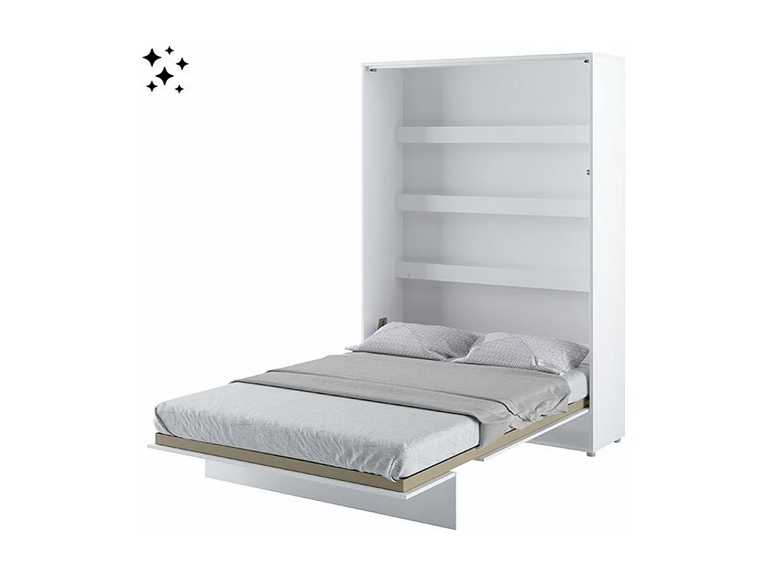 Lit escamotable vertical avec étagères blanc brillant Noby 160x200-Avec matelas-Avec Led sans veilleuses