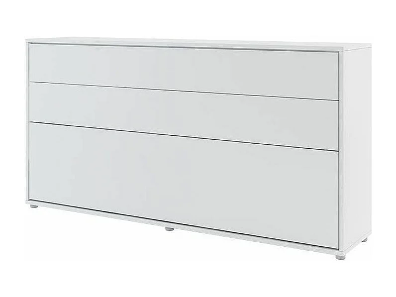 Lit escamotable horizontal avec étagères blanc mat Noby 90x200-Avec matelas-Avec Led et 1 veilleuse