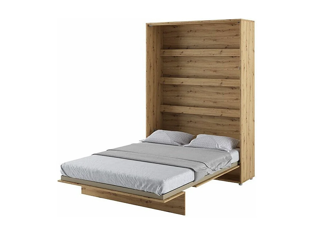 Lit escamotable vertical avec étagères chêne artisan Noby 180x200-Avec matelas-Avec Led sans veilleuses