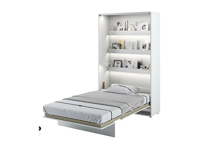 Lit escamotable vertical avec étagères blanc mat Noby 90x200-Avec matelas