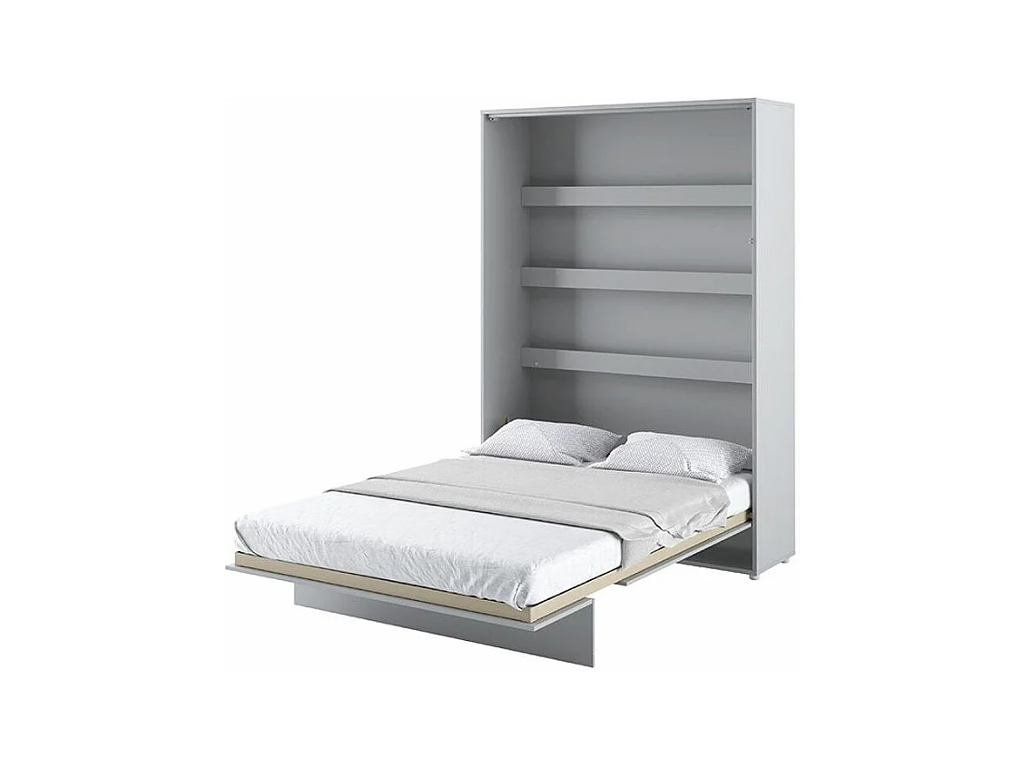 Lit escamotable vertical avec étagères gris mat Noby 180x200-Avec matelas