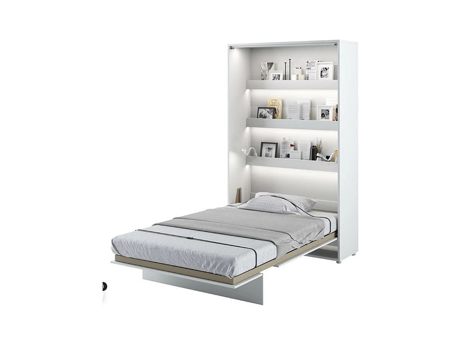 Lit escamotable vertical avec étagères blanc mat Noby 90x200-Avec matelas-Avec Led sans veilleuses