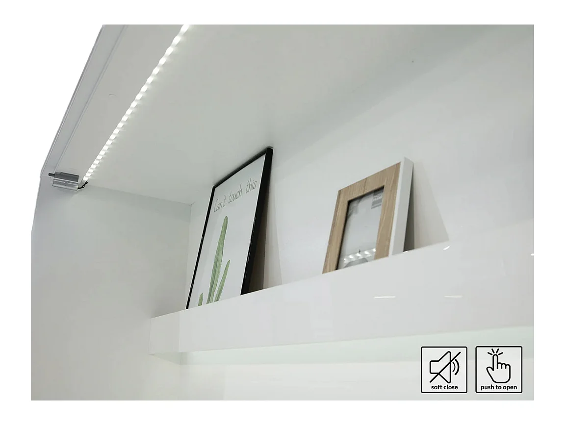 Lit escamotable vertical avec étagères blanc mat Noby 90x200-Avec matelas-Avec Led sans veilleuses