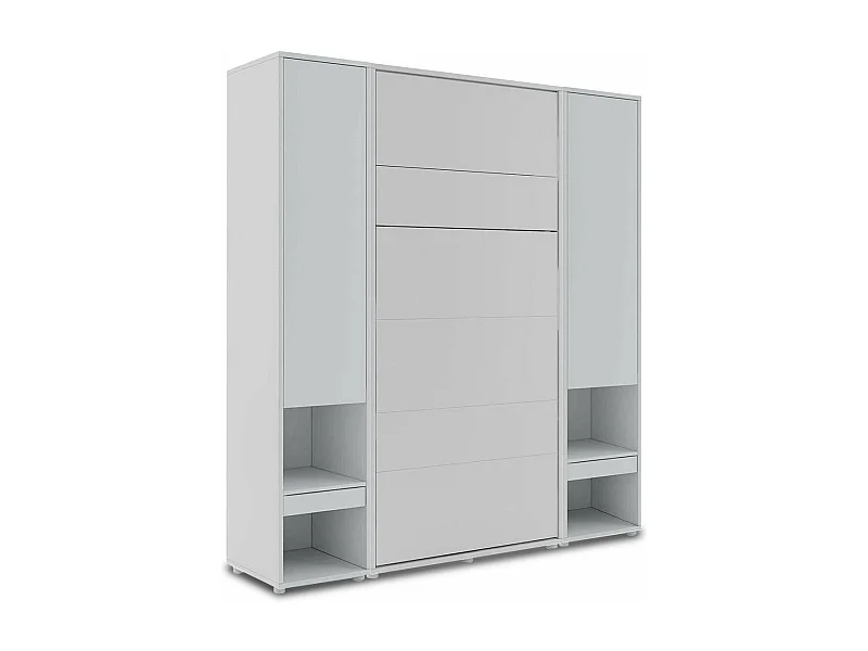 Lit escamotable vertical gris mat avec 2 armoires de rangement Noby-Avec Led-160x200