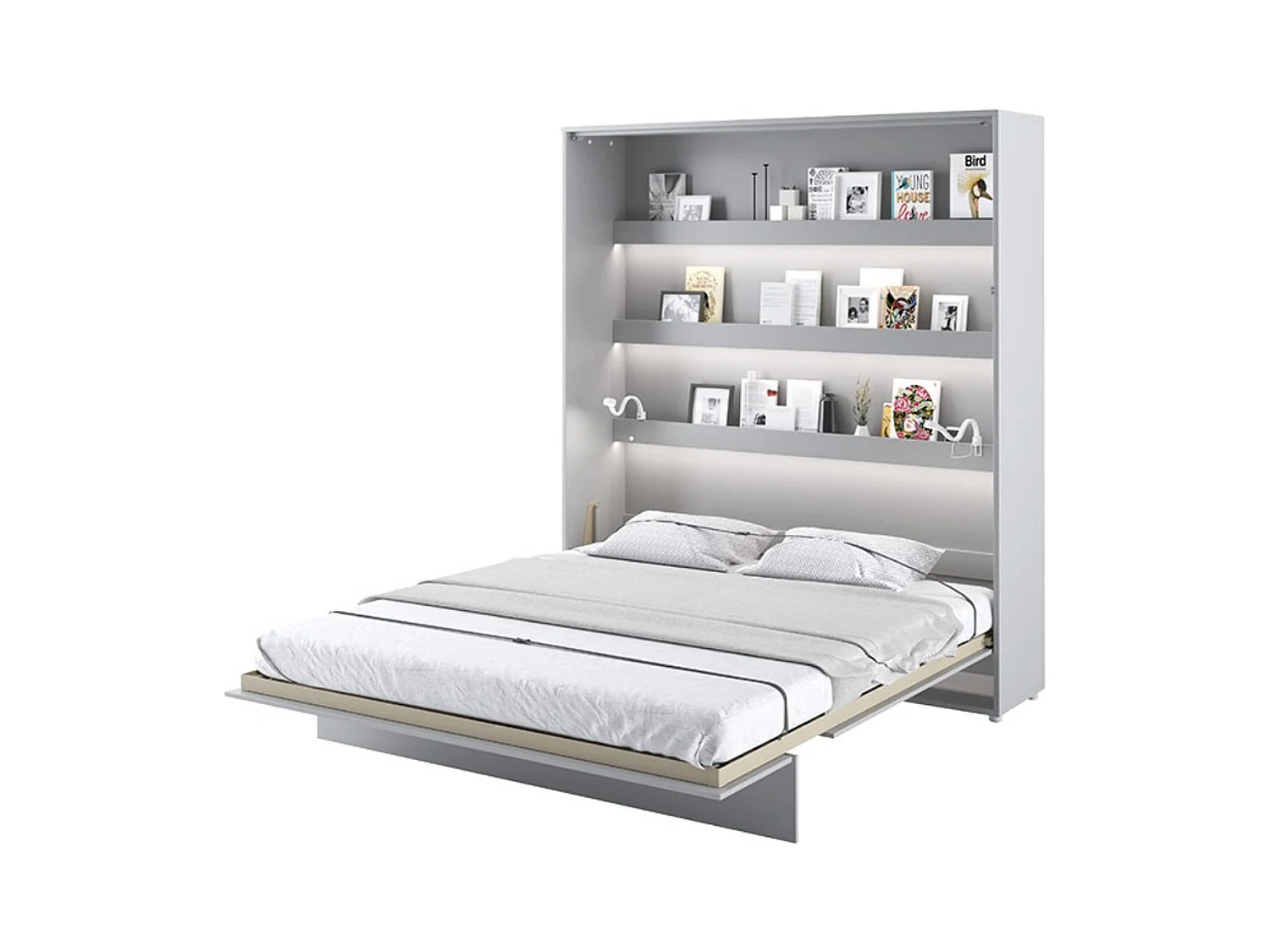 Lit escamotable vertical gris mat avec 2 armoires de rangement Noby-Avec Led-160x200