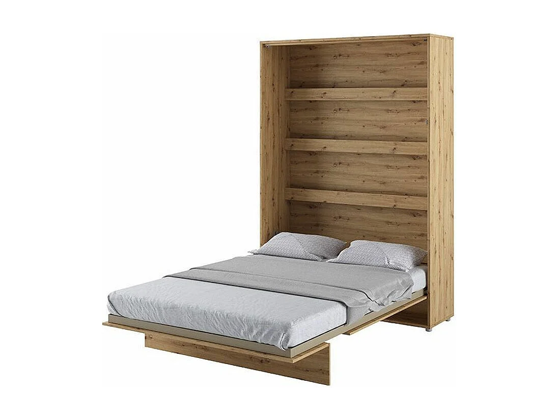 Lit escamotable vertical avec étagères chêne artisan Noby 160x200-Avec matelas